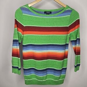 Chaps Green Multicolor Striped Sweater ¾  Length Sleeves Women's Size Small